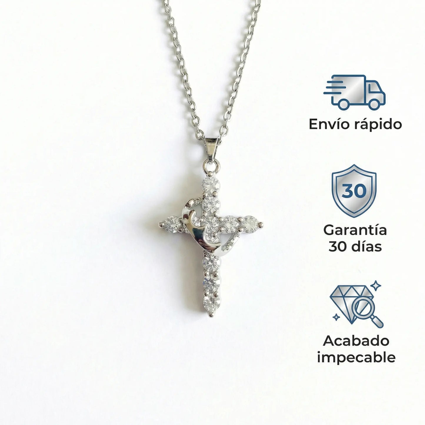 Collar Cruz Corona Plateado + CAJRE